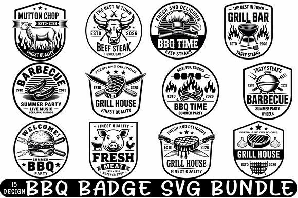 Download BBQ Badge SVG Bundle, Vintage Grill Logo - Badge Collection