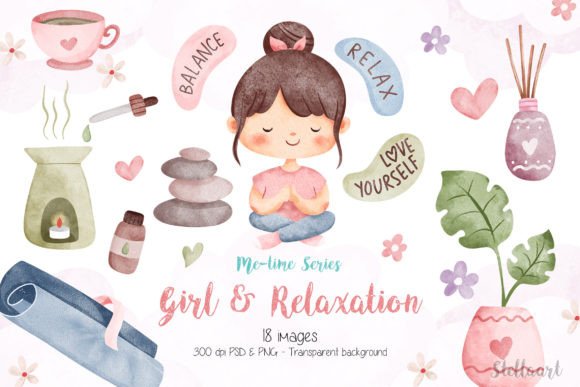 Download Girl and Relaxation Watercolor Clipart - Relax Collection
