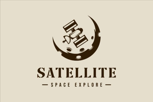 Download Satellite at Moon Logo Vintage Vector - Moon logo Collection